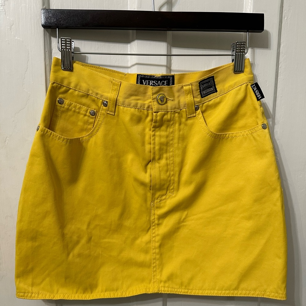 Versace Jeans collection yellow jean mini skirt